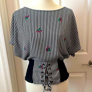 Striped Cinched Waist Crop Top